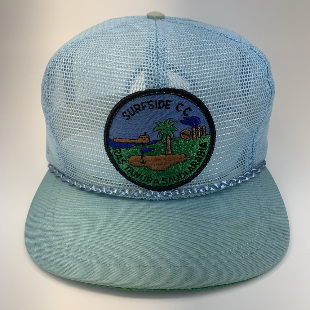 Vintage Surfside Country Club Hat Ras Tanura Saudi Arabia Golf Blue Mesh Cap